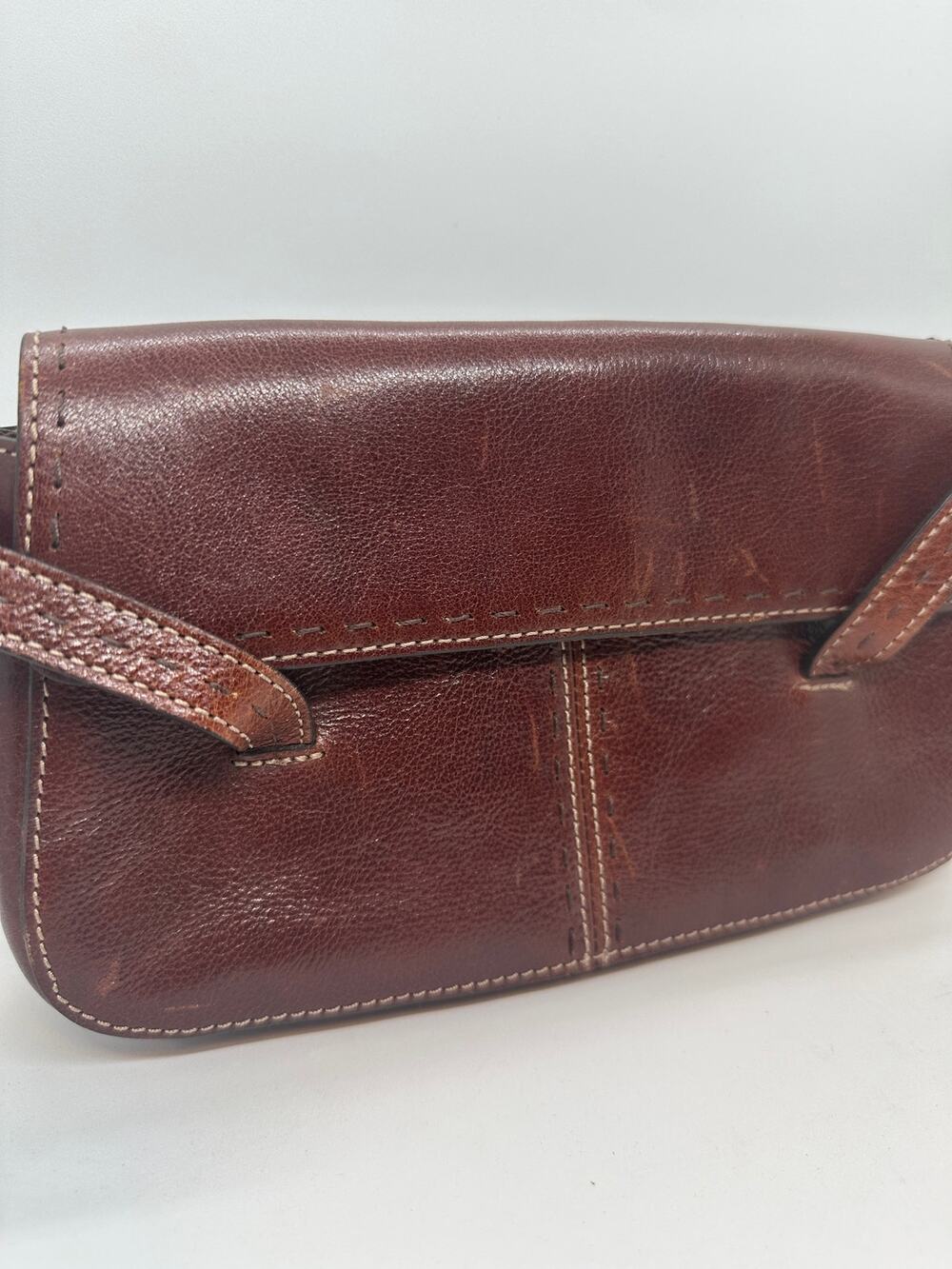 187. Brown leather purse; mini; double strap; NWOT